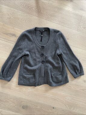 Repeat Cashmere Classic Dark Charcoal Button-Front Women's Cardigan